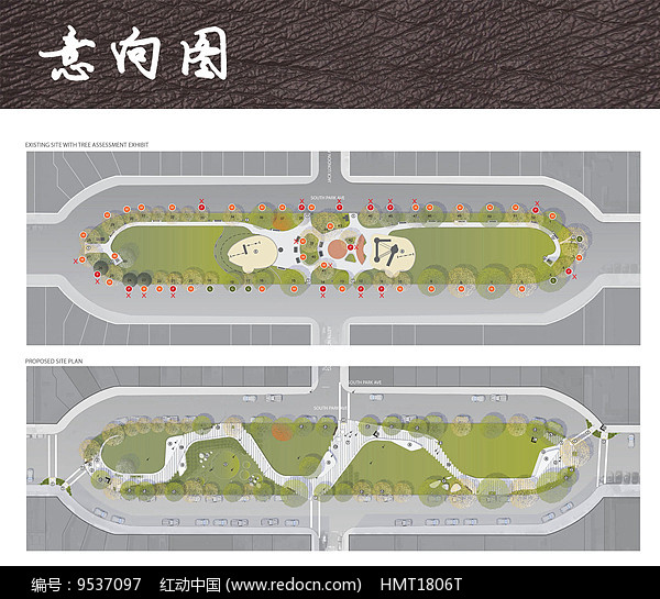 折线形绿地公园平面图