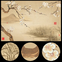 复古工笔梅花中式装饰画