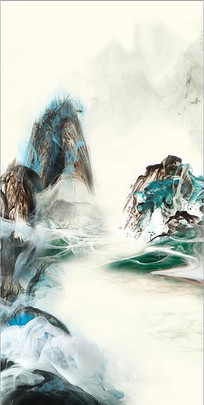 新中式抽象水墨山水玄关