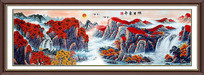 山水瀑布旭日东升装饰画