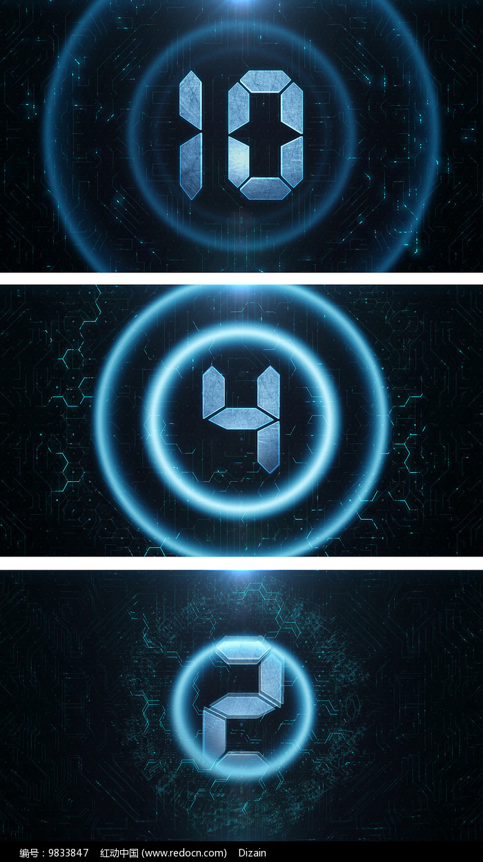 4K科技十秒倒计时震撼开场视频图片素材_红动手机版