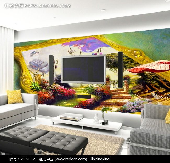 欧式田园客厅电视背景墙_室内装饰画\/无框画\/