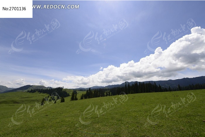 草原上空的白色云层图片_自然风景图片