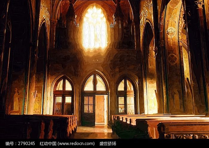教堂油画图片,高清大图