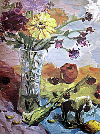 水粉 画插满鲜花的花瓶