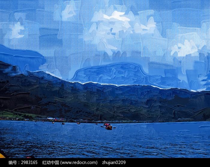 泸沽湖风景油画