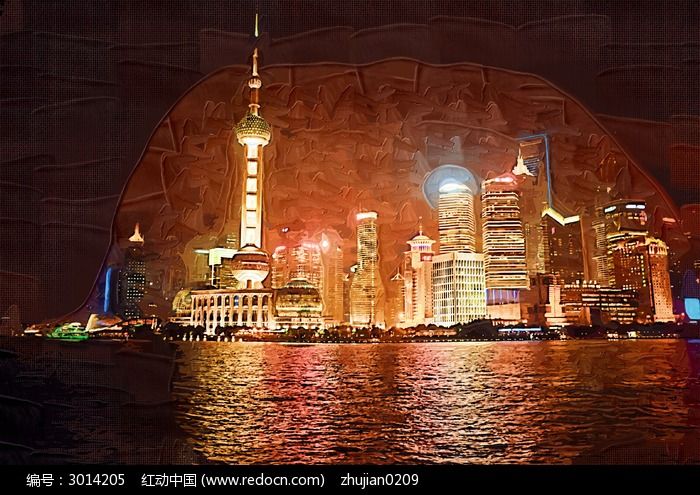 东方明珠夜景油画