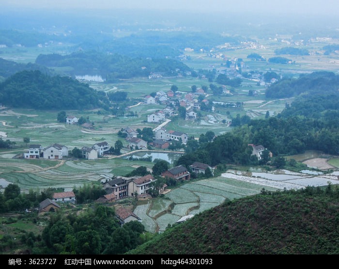 湖南桃江浮邱山乡村全景