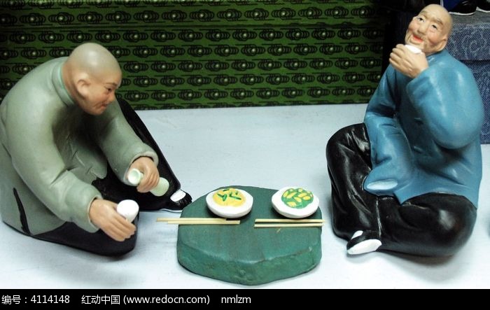 泥人《对饮的老北京人》图片,高清大图_传统工艺素材