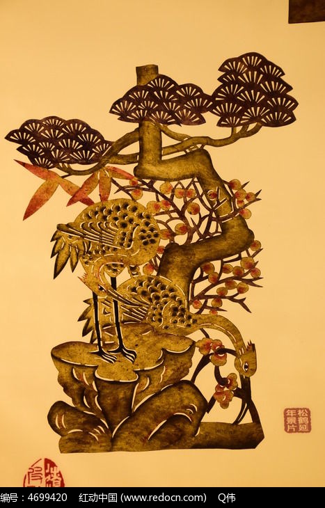 松鹤延年景片皮影