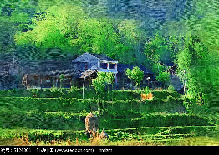 电脑油画《山村记忆》