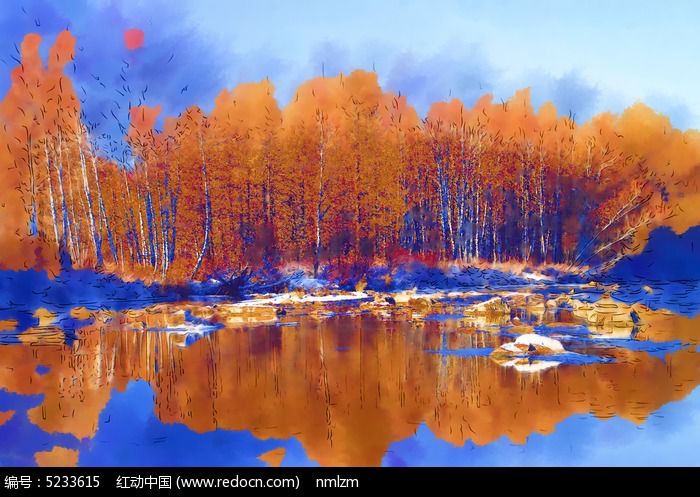 电脑抽象画《秋河风景》