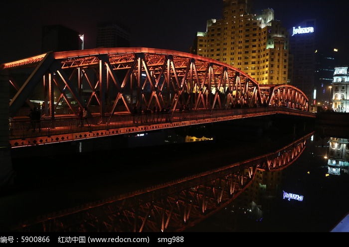 上海外白渡桥夜景和倒影