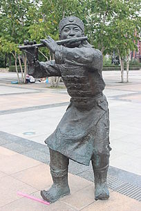 牛背上吹笛子的小孩_书画文字图片