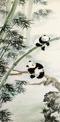 水彩画-熊猫竹子