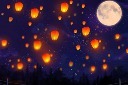 中元节孔明灯插画