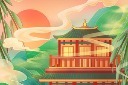 春节竖版国潮建筑插画模板