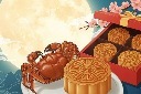 中秋月饼螃蟹礼盒插画图片