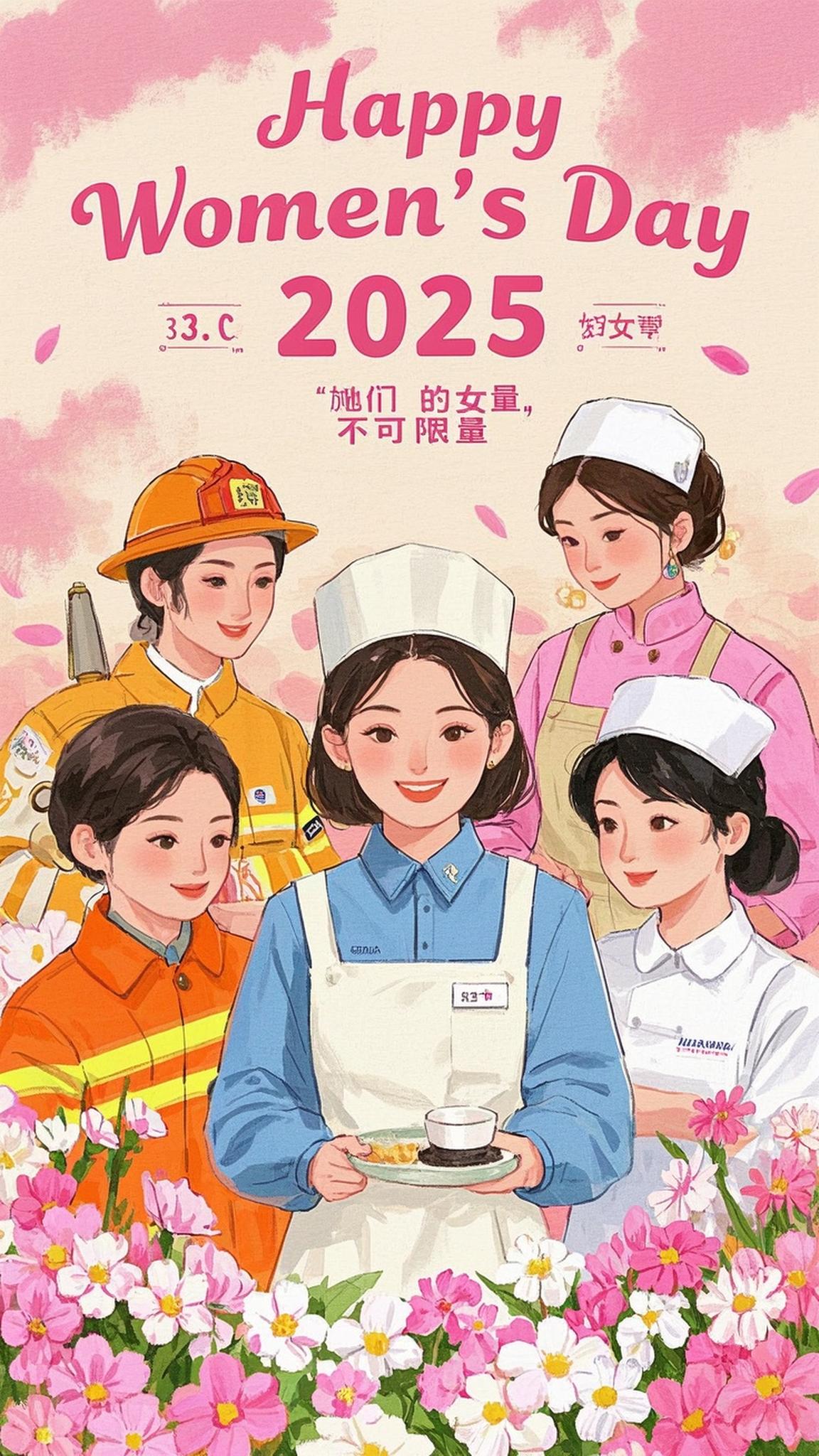 消防员服务员厨师护士职场妇女节海报