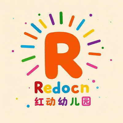 红动幼儿园活力彩色光芒字母R标志设计