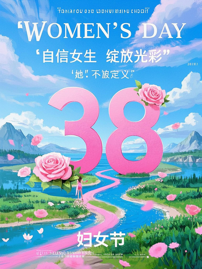 梦幻清新风妇女节她不被定义主题海报