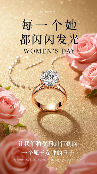 优雅高贵风三八妇女节珠宝宣传海报