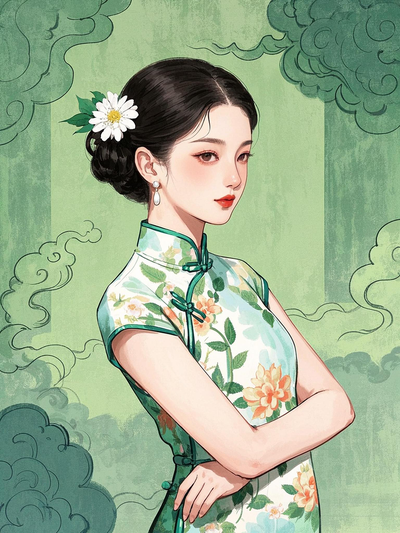 优雅旗袍风女性主题插画