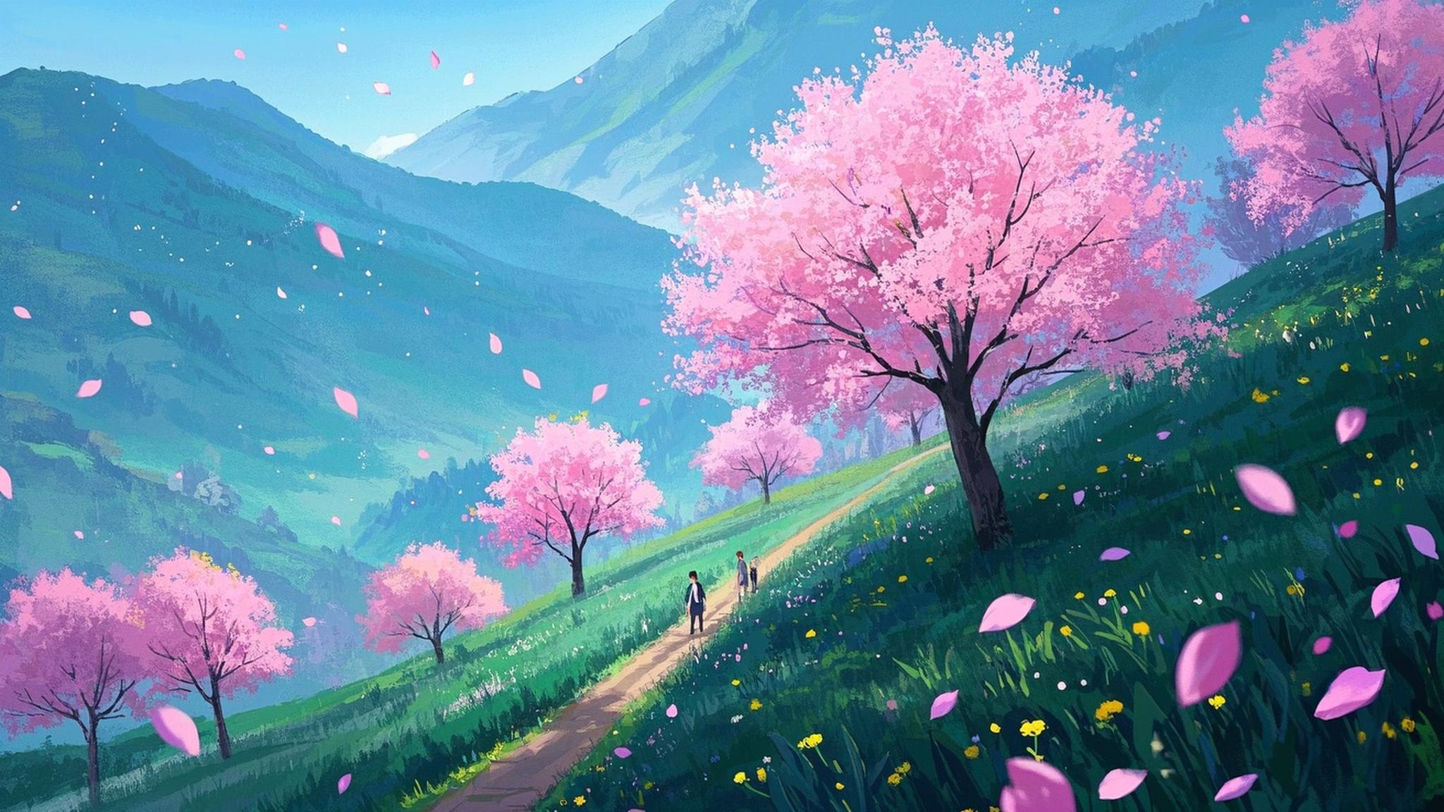 樱花林插画