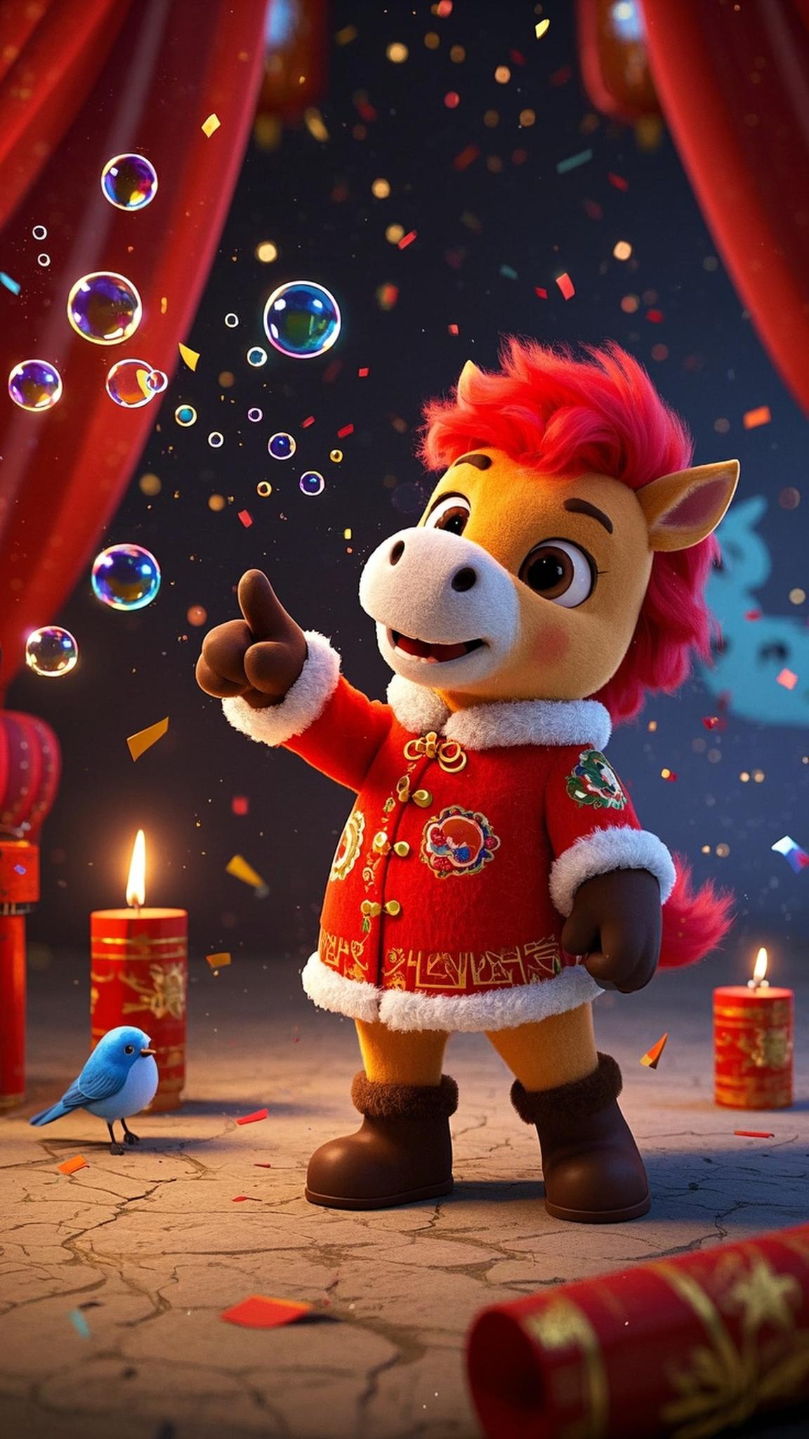 2026马年吉祥物元素马IP卡通马新年背景