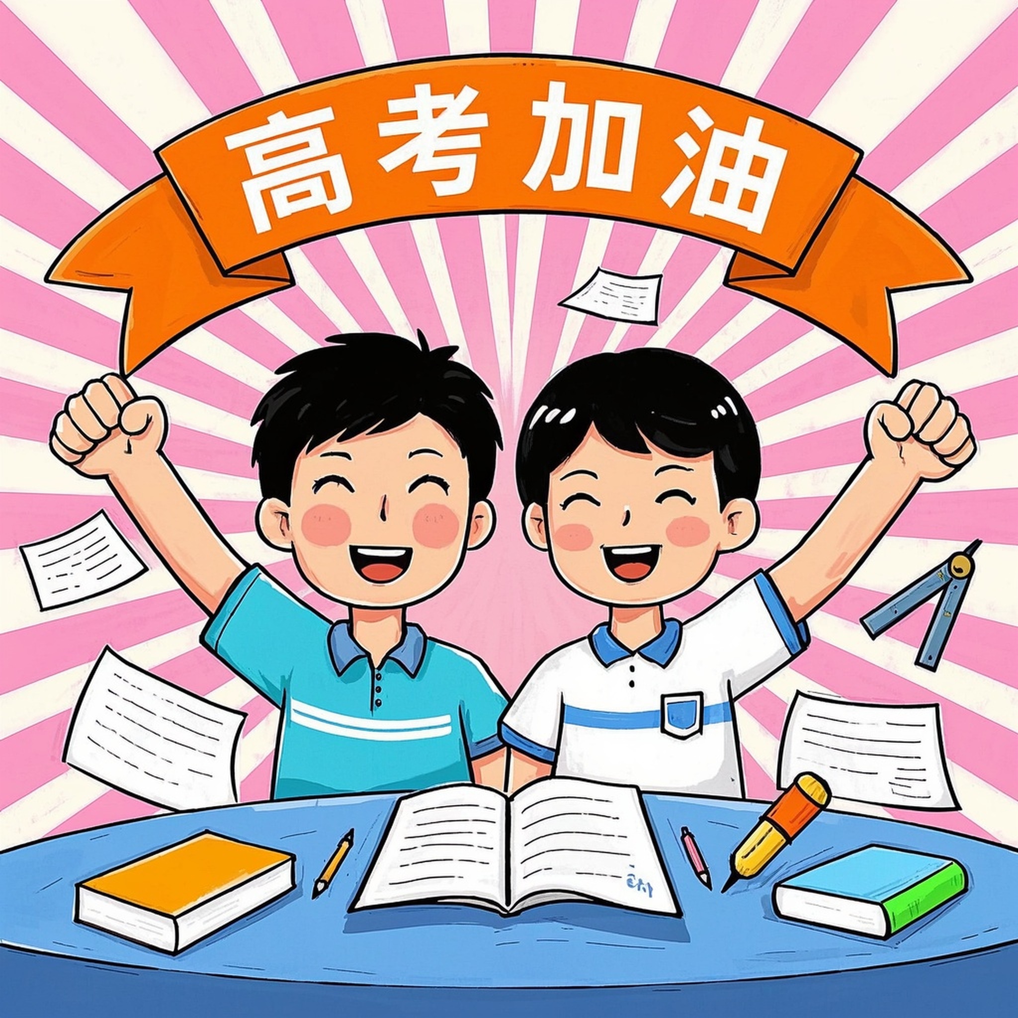高考加油手绘插画