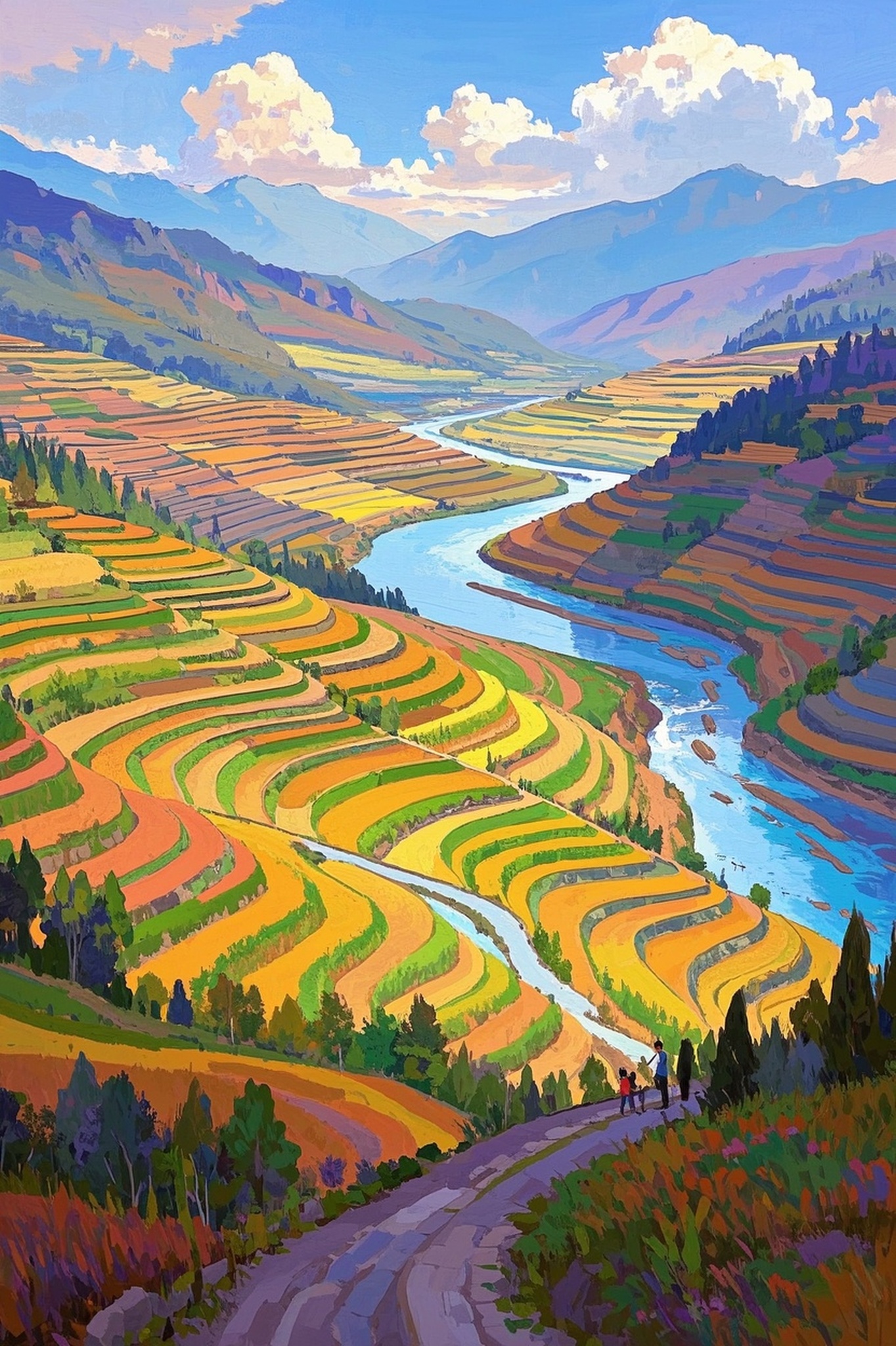 彩色梯田风光图