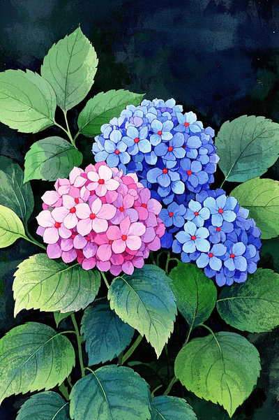色彩斑斓的绣球花插画