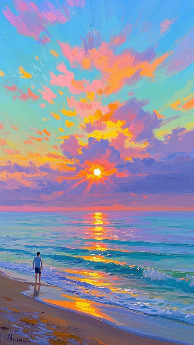 宁静海面艺术画