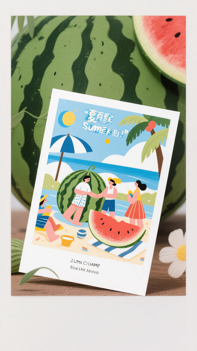 夏至西瓜主题明信片