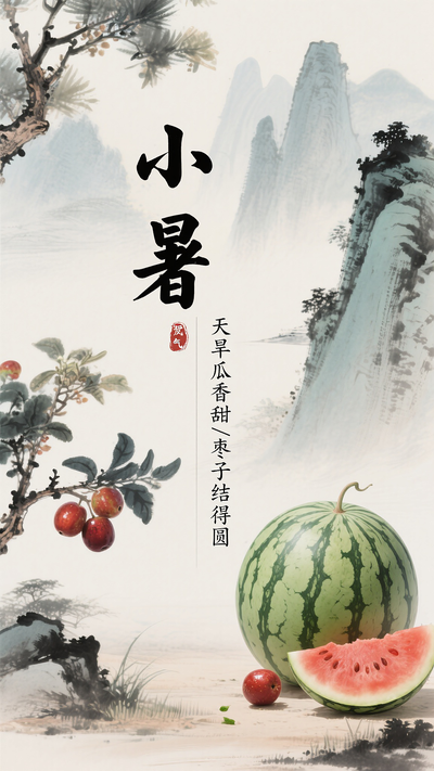 水墨国风夏日小暑节气海报