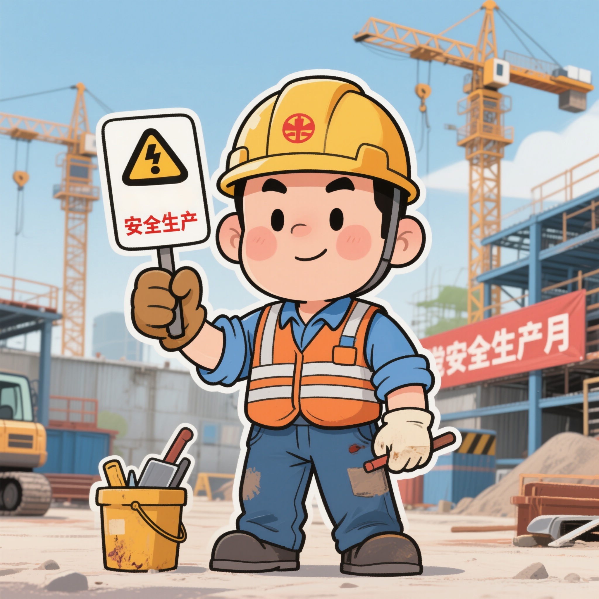 安全生产，安全月，建筑，插画