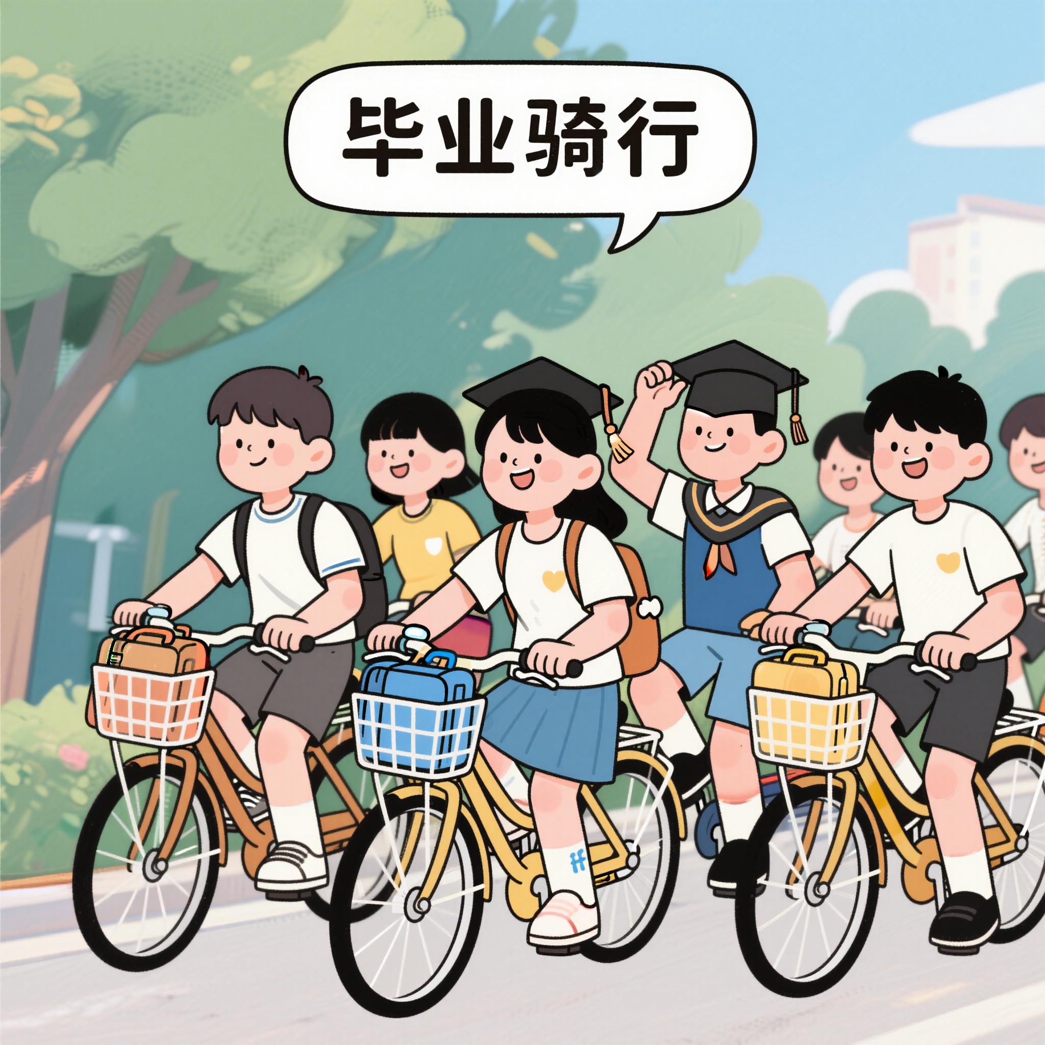 毕业季毕业骑行插画