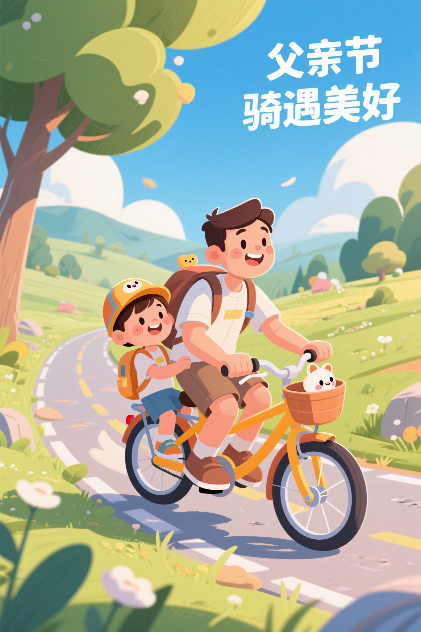 父亲节骑行插画