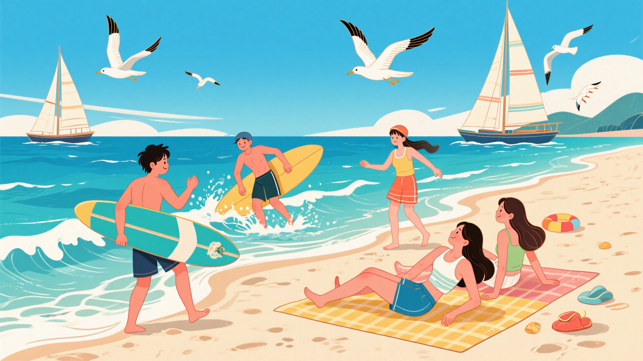 夏日海边清凉度假插画