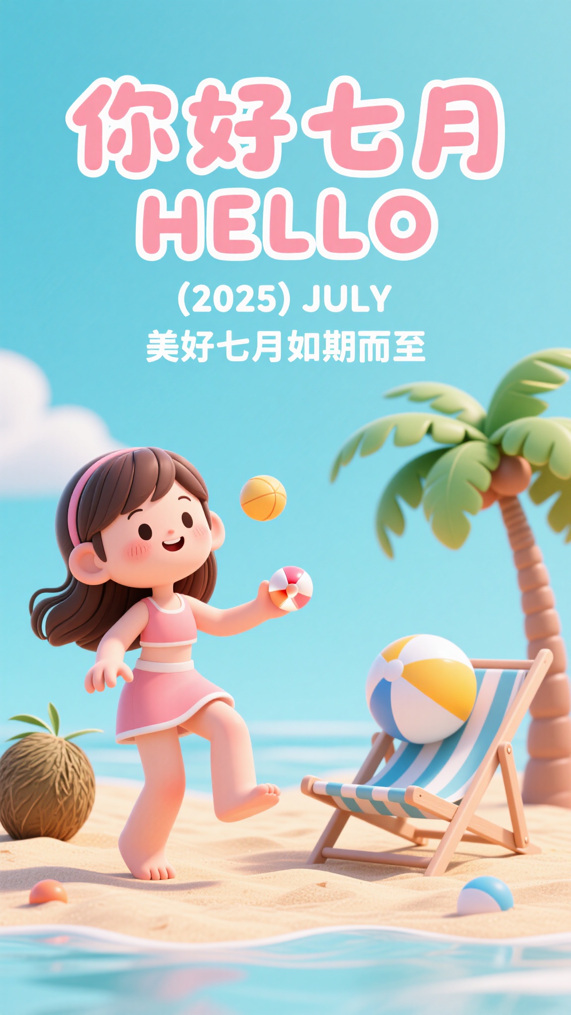 七月你好夏日日签海报
