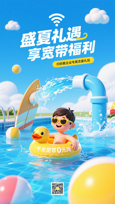 盛夏礼遇企业宽带送福礼包海报