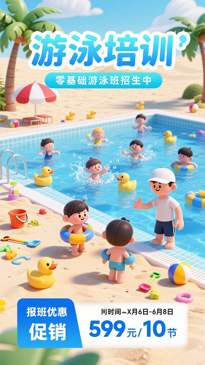 夏日游泳培训游泳班招生海报