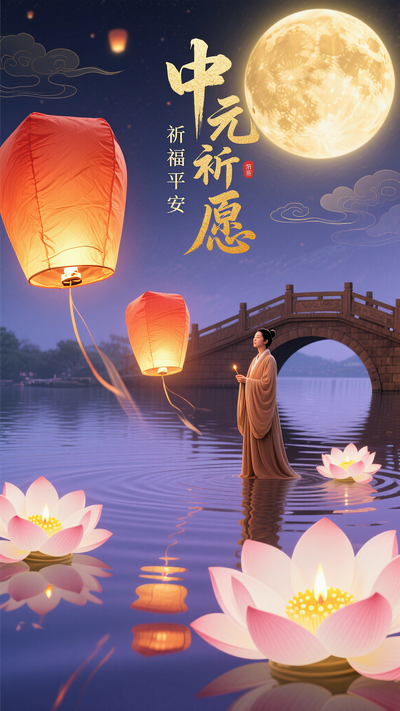 梦幻国风风格中元节海报