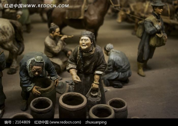 古代集市摊贩泥塑彩绘