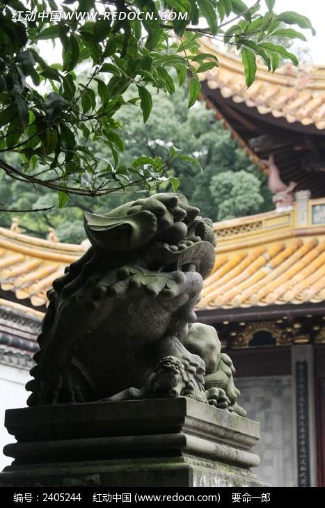 宁波阿育王寺石狮雕像图片