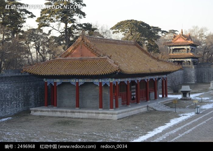 中国古建筑宫殿侧殿俯拍