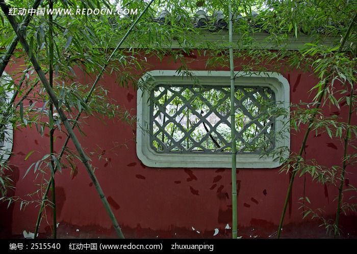 翠竹红墙图片