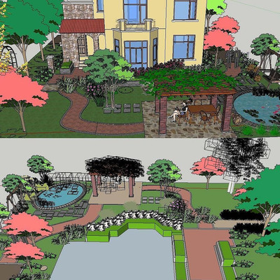 ��ͼ��ʦsketchupŷʽͥԺ��԰����ģ�� ����