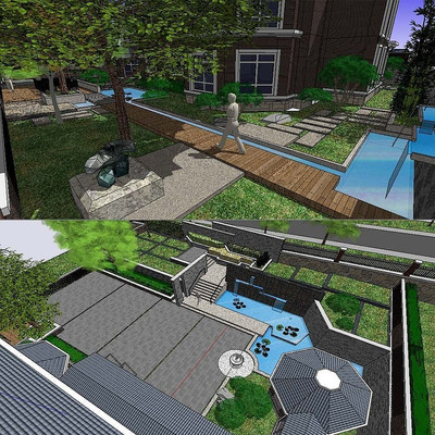 ��ͼ��ʦsketchup�ִ���ʽͥԺ��԰����ģ�� ����