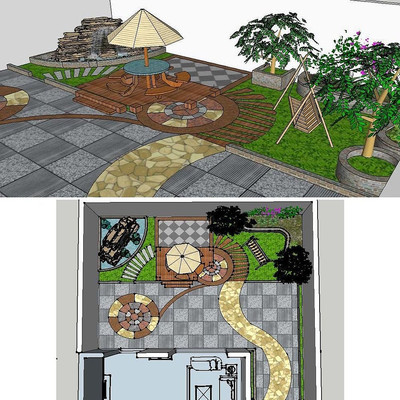 ��ͼ��ʦsketchupСͥԺ��԰����ģ�� ����